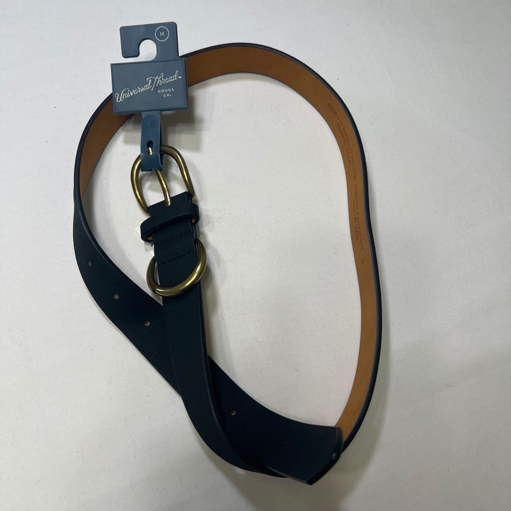 Universal Thread Womens Black Faux Leather Belt Gold Double Buckle AAK32 Medium